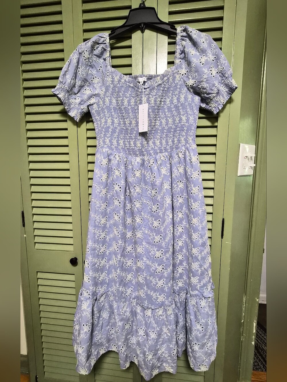 Baltic Born Piper Eyelet Midi Dress Blue And Ivory